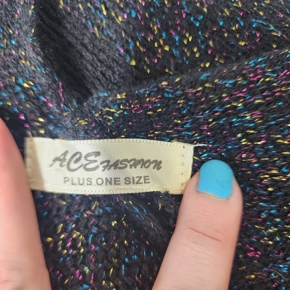 PLUS SIZE Black Knitted Sweater Poncho​ - Picture 8 of 8